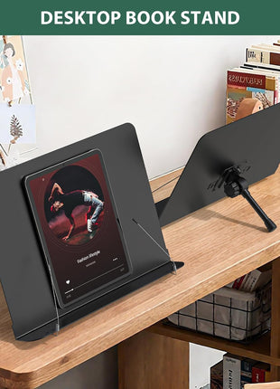 GLEAM Sheet Music Stand - Full Metal with Carrying Bag, Phone Holder, Sheet Music Folder and Clip, 5 in 1 Desktop Book Stand - Black
