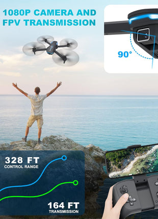 Drone with 1080P Camera for Beginners and Adults, Foldable Remote Control Quadcopter with Voice Control, Gestures Selfie, Altitude Hold, One Key Start, 3D Flips, 2 Batteries, Toy for Beginners
