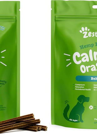 Zesty Paws OraStix for Dogs - Calming Dental Sticks for Stress with Hemp Melatonin Chamomile Dog Healthy Teeth and Gums Calm Composure for Fireworks and Thunderstorms - 25oz (Pack of 2)