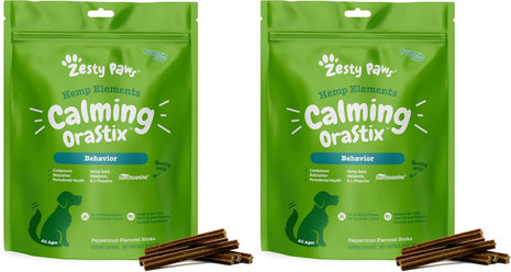 Zesty Paws OraStix for Dogs - Calming Dental Sticks for Stress with Hemp Melatonin Chamomile Dog Healthy Teeth and Gums Calm Composure for Fireworks and Thunderstorms - 25oz (Pack of 2)