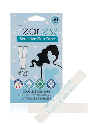 Fearless Tape - 50 Count Double-Sided Fashion Tape for Clothing & Body, Transparent & Skin-Friendly Adhesive Strips for Fabrics, Secure Outfits Elegantly, Ideal for Dresses, Blouses & More