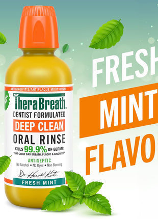 TheraBreath Deep Clean Mouthwash, Antiseptic Benefits, Fresh Mint Flavor, Dentist Formulated, Alcohol Free, 16 fl oz (Pack of 2)