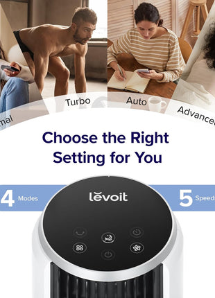 Levoit Tower Fan for Bedroom, 28ft/s Fans that Blow Cold Air, 28dB Quiet | Standing Floor Fan for Room, 90° Oscillating, 5 Speeds 4 Modes & Temp Sensor, Bladeless, 12H Timer, Remoter, 36 inch, White