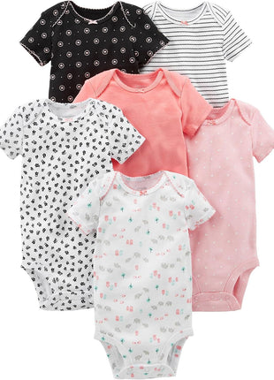 Simple Joys by Carter's Baby Girls' Short-Sleeve Bodysuit, Pack of 6, Multicolor/Dinosaur/Floral/Forest Animals/Fruit/Hearts, 0-3 Months