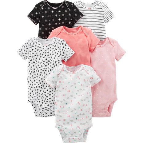Simple Joys by Carter's Baby Girls' Short-Sleeve Bodysuit, Pack of 6, Multicolor/Dinosaur/Floral/Forest Animals/Fruit/Hearts, 0-3 Months