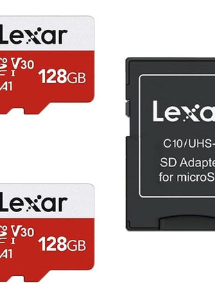 Lexar E-Series 128GB Micro SD Card 2 Pack, microSDXC UHS-I Flash Memory Card with Adapter, 100MB/s, C10, U3, A1, V30, Full HD, 4K UHD, High Speed TF Card
