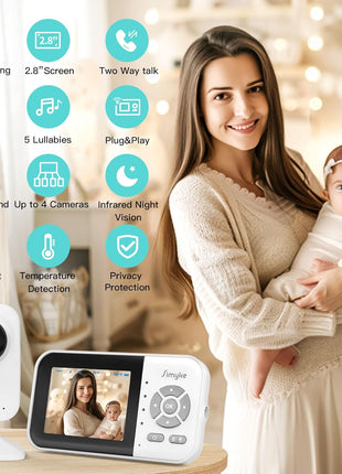 Simyke Upgrade Video Baby Monitor,WiFi Baby Camera,2.8inch Display and App Control,1200ft Long Range,2 Way Talk,Auto Night Vision,Sound Alert,VOX,Temperature Sensor 5 Lullabies Feeding Remind,Home Use