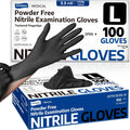Supmedic Disposable Nitrile Gloves, Chemical Resistant, Powder-Free, Latex-Free, Food Safe, Medical Exam Gloves, Black, Large, 100 Pcs