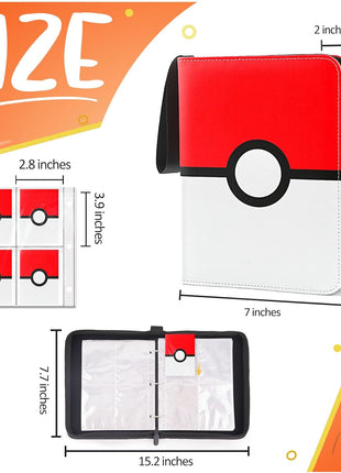 Card Binder 4 Pocket, Trading Card Holder Fits 400 Cards With 50 Removable Sleeves, Portable Collection Card Ablum, Game Card Case book With Zipper for Gift, Red