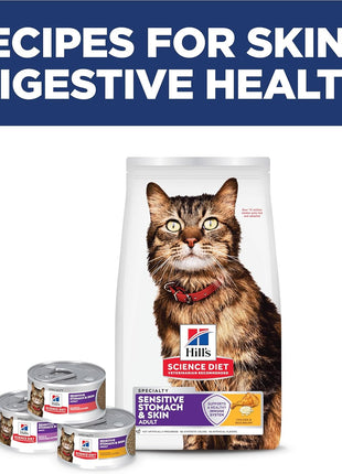 Hill's Science Diet Adult 1-6 Sensitive Stomach & Skin Dry Cat Food, Chicken & Rice, 7 lb. Bag (Updated Formula)