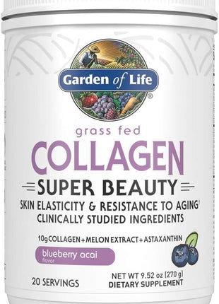 Garden of Life Grass Fed Collagen Powder, Blueberry Acai, 30 Servings | 10g Collagen Protein, Type 1 & 3, Plus Vitamin C