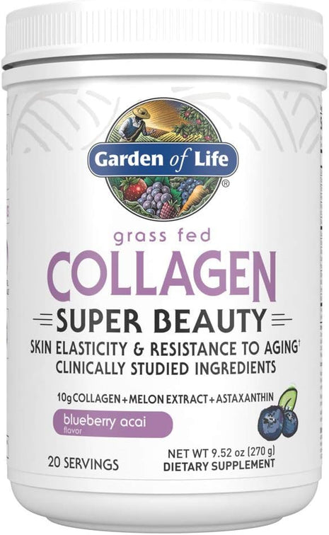 Garden of Life Grass Fed Collagen Powder, Blueberry Acai, 30 Servings | 10g Collagen Protein, Type 1 & 3, Plus Vitamin C