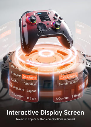 GUSGU G7 Wireless Gaming Controller with Interactive Screen, 1000Hz Polling Rate, Hall Joysticks & Triggers, 4 Programmable Buttons, Compatible with PC, Switch1, PS4, iOS, Android, Red