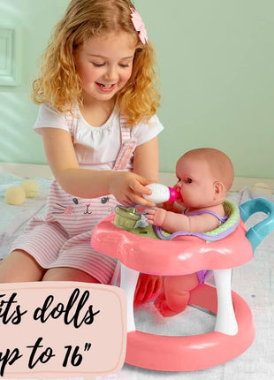 JC Toys - For Keeps Playtime! | Baby Doll Walker Gift Set | Fits Dolls up to 17" | Cloth Seat for easy use and Play Accessories | Ages 2+