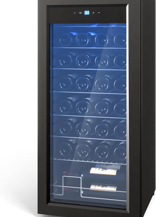 GarveeHome Wine Fridge, Compressor Wine Cooler Refrigerator, Beverage and Wine Refrigerator with Digital Touch Control, Double-Layer Glass Door, Freestanding or Built-In, 32 Bottles