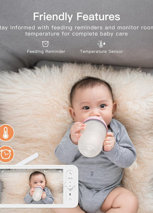 ARENTI WiFi Baby Camera Monitor, 5-inch Screen, Smartphone App, Motion Tracking, Timed Detection, Encrypted Connection, Super Night Vision, 2-Way Talk, Temp Sensor, Lullaby, Support Local Storage