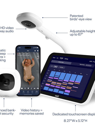 Nanit Smart Baby Monitor System with Floor Stand & 8inch Display Screen - Crystal-Clear Video, Real-Time Notifications, Sleep Insights - Baby Must Have for Parents