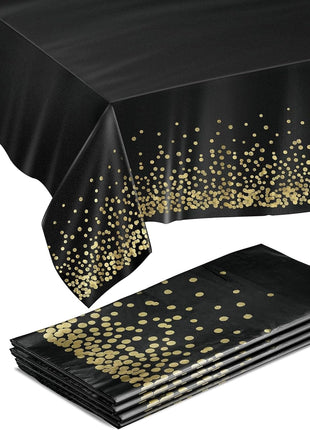 Prestee Gold and Black Table Cloth for Events   Pack of 4, 54 x 108 Inches   Disposable Table Cover, Ideal Black Tablecloths for Party Decorations, Dining, and Holiday Celebrations