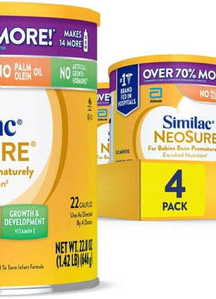 Similac NeoSure Premature Post-Discharge Baby Formula Powder | Infant formula for preemies designed to support development & excellent growth, in 22.8 oz value-size can, 4 pack