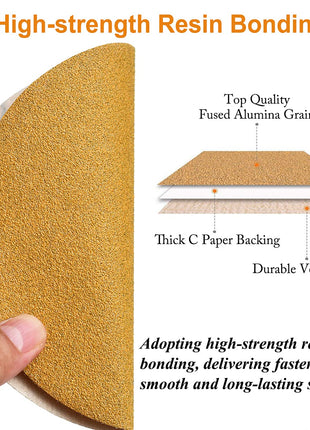 Aiyard 6-Inch No-Hole Hook and Loop Sanding Discs 80-Grit, Random Orbital Sandpaper for Automotive and Woodworking, 100-Pack