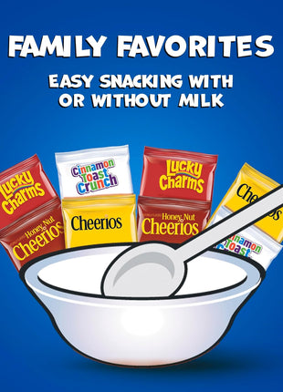 General Mills Cereal Variety Pack, Lucky Charms, Cinnamon Toast Crunch, Cheerios, and Honey Nut Cheerios, 8 Single Serve Pouches, 9.14 oz