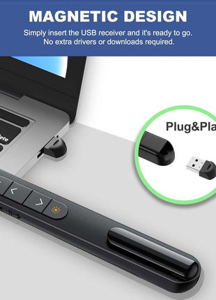 QUI Presentation Clicker with Volume Control, Wireless Presenter Remote | Plug & Play 2.4GHz USB Slide Advancer Compatible with Mac/Windows, Works with PowerPoint, Keynote, and Google Slides