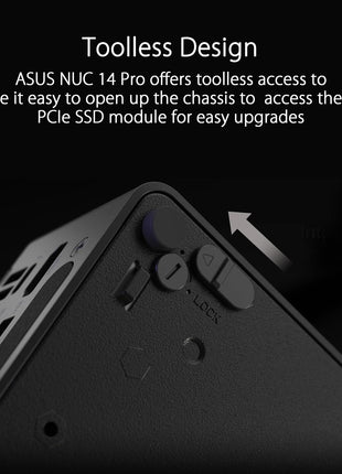ASUS NUC 14 Pro Slim Barebone with Intel 14th Gen Core 3 100U, Up to 96GB DDR5 RAM, Triple Storage Design, ThunderboltTM 4, Wi-Fi 6E & Bluetooth 5.3, Toolless Chassis Access, with VESA Mount Included
