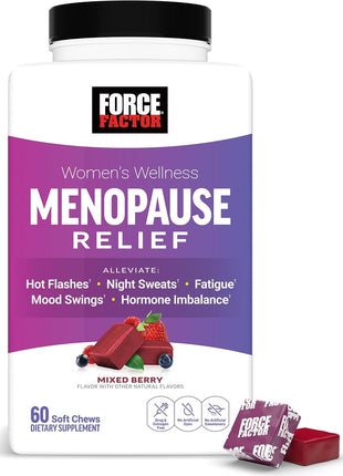 Force Factor Menopause Relief Supplement for Women | with Black Cohosh for Hot Flashes, Hormone Balance & Night Sweats Support, Women's Wellness, Mixed Berry, 60 Soft Chews