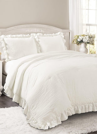 Lush Decor Reyna Ruffle Comforter Set - 3 Piece Cozy Ruffled Bedding Set - Timeless Elegance and Comfort for Bedroom - King, White