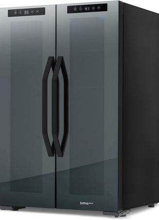 Luma Comfort Shadow Series Wine Cooler Refrigerator 12 Bottle & 39 Can Dual Temperature Zones, Freestanding Mirrored Wine and Beverage Fridge with Double-Layer Tempered Glass Door & Compressor Cooling