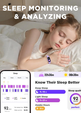 BIGGERFIVE Vigor 3 Kids Fitness Tracker Watch, AMOLED Screen, No App No Phone Needed, 3ATM Waterproof, Heart Rate and Sleep Monitor, Pedometer Watch, Sports Step Counter for Girls Ages 5-15, Lilac