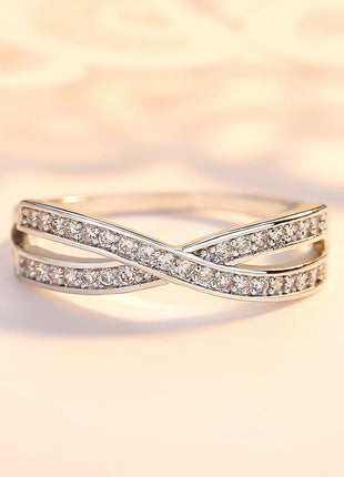 925 Sterling Silver CZ Ring, Creative Criss Cross Design X Ring for Women, Simulated Diamond Cubic Zirconia Ring Jewelry-Making-Patterns 7