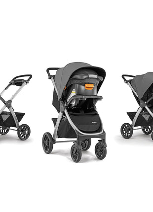 Chicco Bravo 3-in-1 Travel System, Quick-Fold Stroller with Car Seat | Camden colorway, KeyFit 30 car seat, 3 modes, UPF 50+ canopy, one-hand fold, all-wheel suspension, baby travel stroller