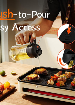 TrendPlain 16oz/470ml Glass Olive Oil Sprayer for Cooking – 2 in 1 Olive Oil Dispenser Bottle for Kitchen Gadgets and Air Fryer Accessories, Salad, BBQ - Black