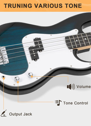 GLARRY Full Size Electric Bass Guitar with 20W AMP, 4 String Beginner Starter Kit with Accessories including Cable, Strap, Bag for Kids and Adults (Dark blue)
