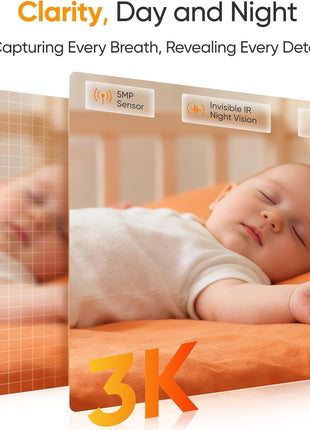 Monai Smart WiFi Baby Monitor - 3K HD Baby Camera with 7 AI Features, Pan-Tilt, 6X Zoom & Eye-Safe 950nm Night Vision, Instant Alerts for Cry/Sound/Sleep/Face, Local Storage, No Monthly Fee