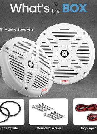 Pyle 6.5 Inch Marine Speakers (Pair) - 2-way IP-X4 Waterproof and Weather Resistant Outdoor Audio Dual Stereo Sound System with 600 Watt Power and Low Profile Design - Pyle PLMR652W (White)