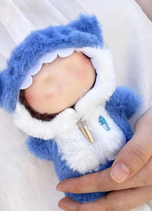 Clothes for labubu Dolls - Cute Shark Outfit for 6.7 Inch (17cm) 1-Piece Marine-Themed Costume Accessory, Friends (Doll Not Included) - Perfect for Collectors and Dress-Up (No Doll) (Blue)