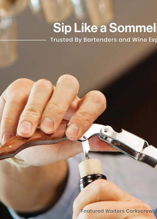 HiCoup Wine Opener - Professional Corkscrews for Wine Bottles w/Foil Cutter and Cap Remover - Manual Wine Key for Servers, Waiters, Bartenders and Home Use - Classic Rosewood