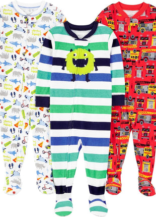 Simple Joys by Carter's Baby Boys' Snug-Fit Footed Cotton Pajamas, Pack of 3, Dinosaur/Animal, 12 Months