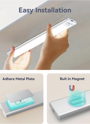 Under Cabinet Lighting, LED Motion Sensor Light Indoor, 2200mAh USB Rechargeable Closet Lights Battery Operated, Stick On Magnetic Wireless Dimmable Under Counter Lights for Kitchen(2 Pack)