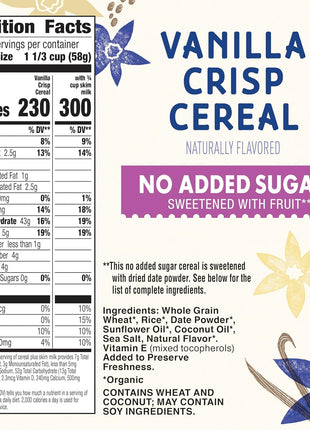 Cascadian Farm Organic Vanilla Crisp Cereal, No Added Sugar, 12 oz