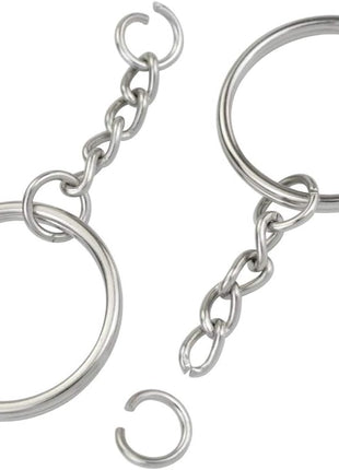 150 Pcs NANSSY 1 Inch/25mm Split Keyrings with Chain Silver Keychain Ring, Key Chains Rings Parts with Open Jump Ring and Connector.