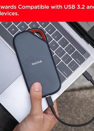 2TB SanDisk Extreme PRO Portable SSD with USB4, Up to 3800 MB/s Read and 3700MB/s Write, USB-C, USB 3.2, Backwards Compatible, IP65 Water and Dust Resistance - SDSSDE82-2T00-G25