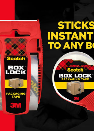 Scotch Box Lock Packing Tape, Clear, Extreme Grip Box Packaging Tape for Shipping and Mailing, 1.88 in. x 22.2 yd., 6 Rolls with Dispensers