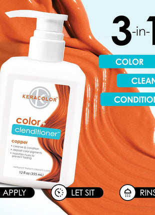 Keracolor Clenditioner COPPER Hair Dye - Semi Permanent Hair Color Depositing Conditioner, 12 Fl. Oz.
