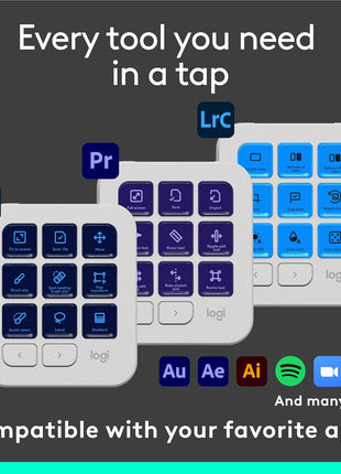 Logitech MX Creative Console, 9 Customizable LCD Keys, Stream Deck Accessories, Control Dial for Graphic Design, Adobe, Zoom, Spotify - Pale Grey, 3-Month Adobe Creative Cloud Membership