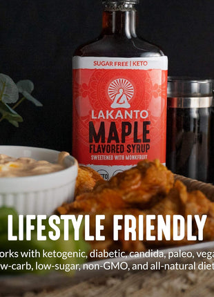 Lakanto Sugar Free Maple Syrup With Monk Fruit & Erythritol For Pancakes, Waffles, Oatmeal, Coffee, Tea, Granola, Frosting & Dressing, Zero Sugar, Keto, Vegan, Gluten Free, 1 G Net Carbs, 13 Fl Oz
