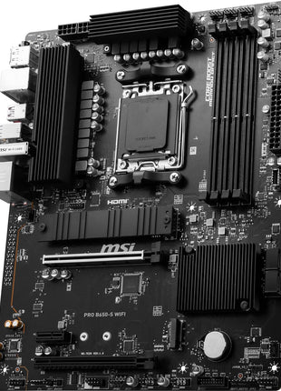 MSI PRO B650-S WiFi ProSeries Motherboard (AMD Ryzen 9000/8000/7000 Series Processors, AM5, DDR5, PCIe 4.0, M.2 Slots, SATA 6Gb/s, USB 3.2 Gen 2, HDMI/DP, Wi-Fi 6E, Bluetooth 5.3, 2.5Gbps LAN, ATX)