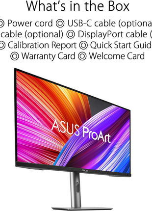 ASUS ProArt Display 27 inch 4K HDR Professional Monitor (PA279CRV) - IPS, UHD (3840 x 2160), 99% DCI-P3/Adobe RGB, ΔE < 2, Calman Verified, USB-C PD 96W, DisplayPort, Daisy-Chain, Ergonomic, 3yr Warranty